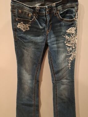 Grace Blue Boot Cut Jeans with White Floral Embroidery (Girls)